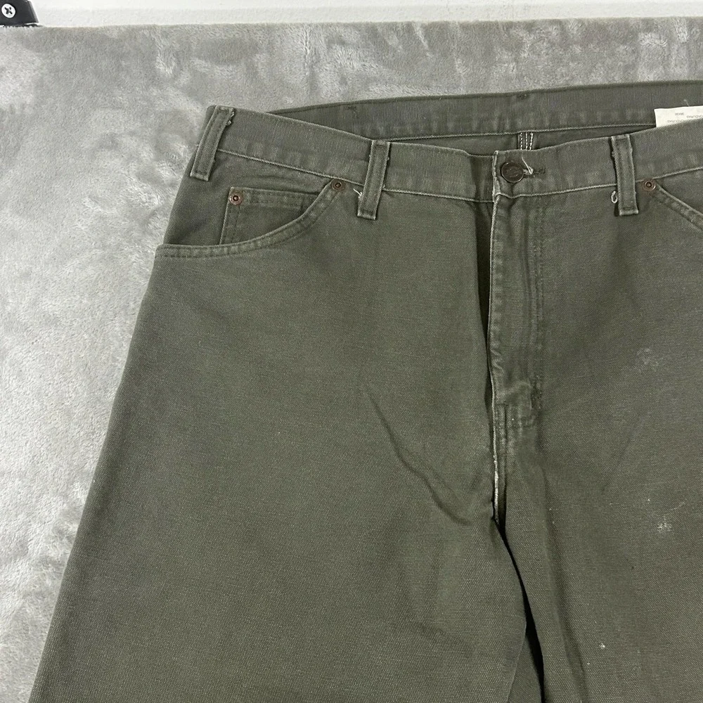 VTG Dickies Carpenter Pants Mens 36x30 Green Canvas Relaxed Fit Workwear Utility